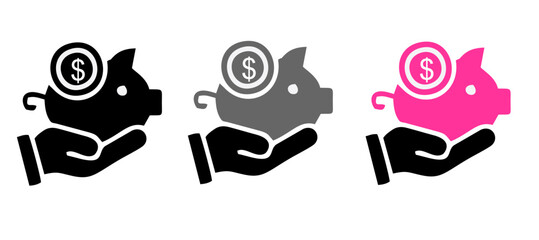 llustration of piggy banks in different colors. each piggy bank has a coin being saved inside