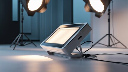 Photorealistic image of a touch panel prep light in a clean isolated environment