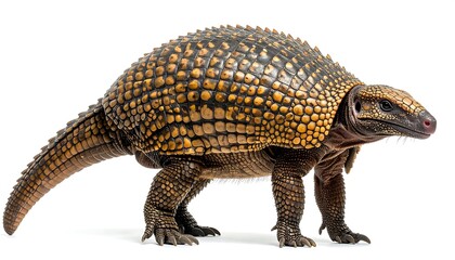 Obraz premium Yellow and Brown Armadillo-like Reptile Profile on White Background