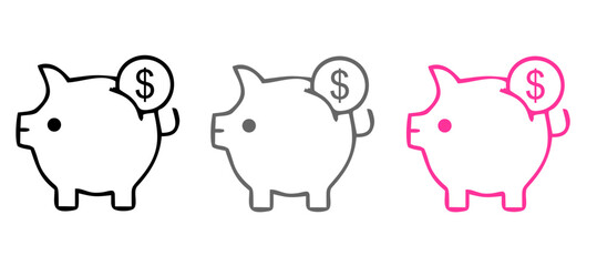 llustration of piggy banks in different colors. each piggy bank has a coin being saved inside