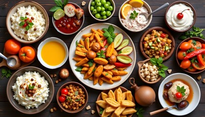 A wholesome display of a variety of food on a table highlighting delicious culinary options