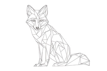 Obraz premium Geometric fox line art illustration, low poly animal wireframe drawing, minimalist polygonal fox outline design, abstract wildlife vector style, modern tattoo concept, logo emblem, creative contour sk