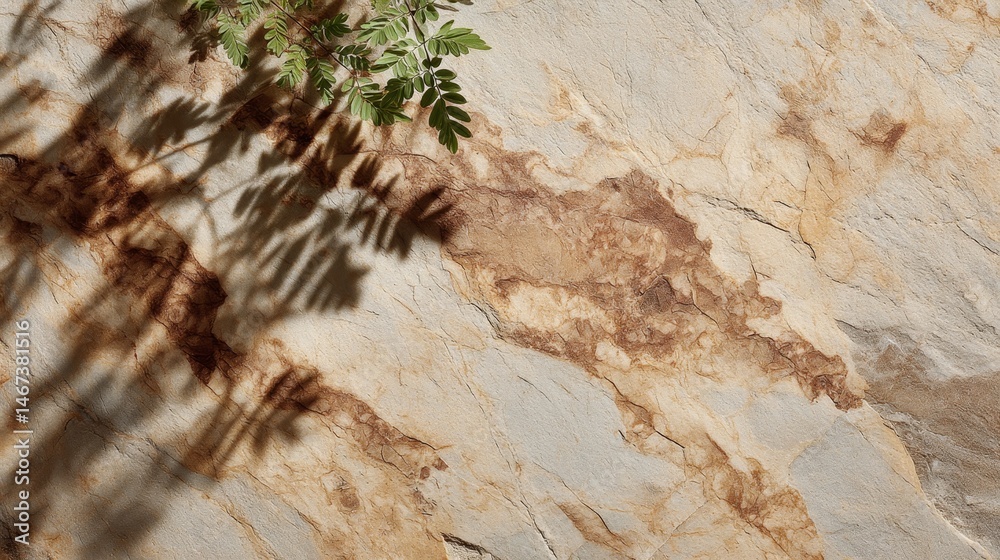 Poster soft warm sunlight reveals intricate patterns of light and shadow on a smooth marble surface, resemb
