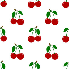 Seamless red cherry pattern design, flat cherry pattern template vector.