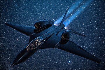 Fototapeta premium Futuristic jet soaring through a starry night sky in vibrant colors