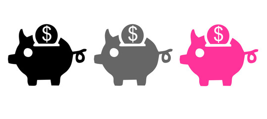 llustration of piggy banks in different colors. each piggy bank has a coin being saved inside
