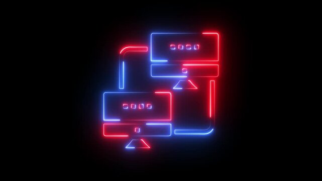 Sending Business Files Between two neon computer Animation Design. Digital Documents Transfer and Exchange . Move Folder to Another Computer Concept