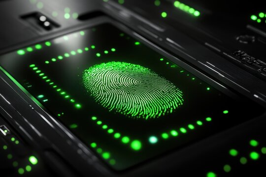 Digital Fingerprint Scanner with Green Light and High-Tech Background