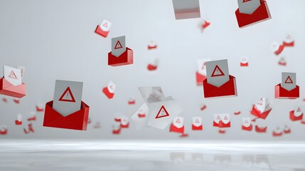 A Digital Warning Illustration Featuring Red Envelope and Triangle Symbols Representing Internet Phishing Scam Attempts and the Importance of Online Safety Measures