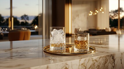 Luxury Whiskey Drinks on Marble Surface of excellence in splendor beyond compare with grace