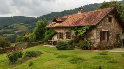 Rustic farmhouse in countryside stock photo --ar 16:9 --raw --v 6 Job ID: 2875164f-05d4-4ef9-88f8-4426e013322d