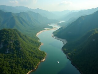 Fototapeta premium Aerial View of Stunning River Delta Landscape for Nature Enthusiasts and Travelers Seeking Breathtaking Scenery in Remote Wilderness