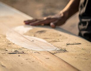 Closeup Of Handmade Surfboard Under Construction