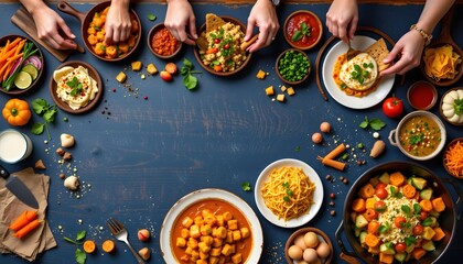 Abundant table displayed with a colorful array of diverse cuisines from around the world