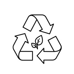 Recycling symbol with leaf design in minimalist outline style  