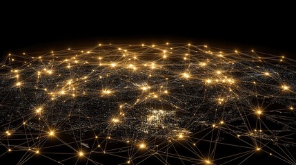 Aerial nightscape of a sprawling urban metropolis featuring radiant city lights illuminating the darkness creating mesmerizing patterns