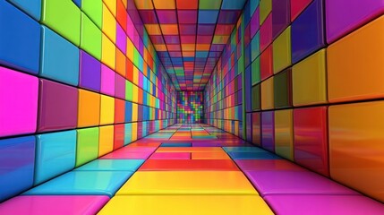 Obraz premium Colorful, vibrant, rectangular blocks forming a tunnel, perspective view.