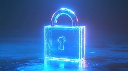 Holographic padlock emanating blue light in a digital environment showcasing advanced cyber security concepts and futuristic aesthetics