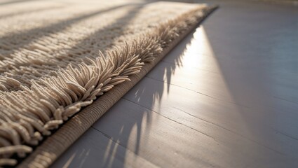 Photorealistic image of a soft rug edge in sunrise shadow