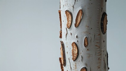 Photorealistic image of a smooth bark with shadow on a white background