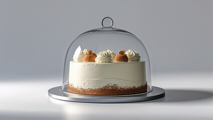 Photorealistic image of a smart cake dome with stackable build on a white background