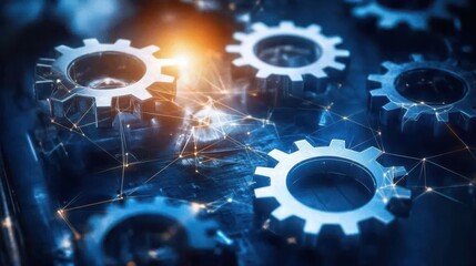 Mechanical gears abstract background industrial engineering automation process technology and innovation in the digital era futuristic design