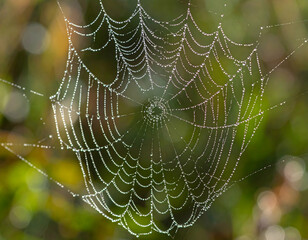 Vibrant Dew Drops On Spiderweb In Nature