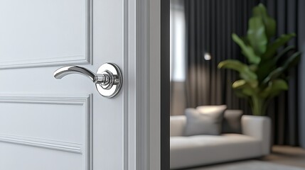 Modern White Metal Door Handle – Glossy Minimalist Design for Indoor Living Room Spaces, Sophisticated Hardware Accent, Sleek Comfortable Grip, Contemporary Home Decor Accessory with Elegant Finish