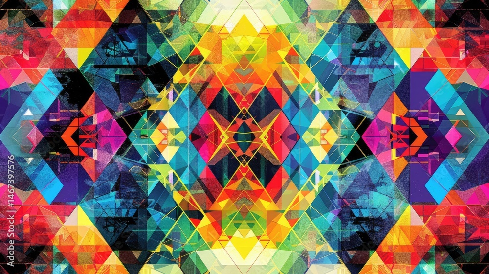 Poster colorful abstract geometric shapes and patterns. digital artwork of vibrant color of shape with over