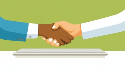 Diverse partnership illustration of collaborative hands shaking in agreement promoting equity and respect to solidify deal handshake
