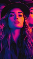 Stylish woman in vibrant neon light