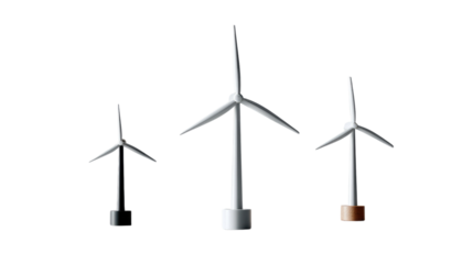 Wind Turbines: Three minimalist wind turbines, harnessing the power of the wind to generate clean energy, stand tall in a symbolic representation of sustainable power.