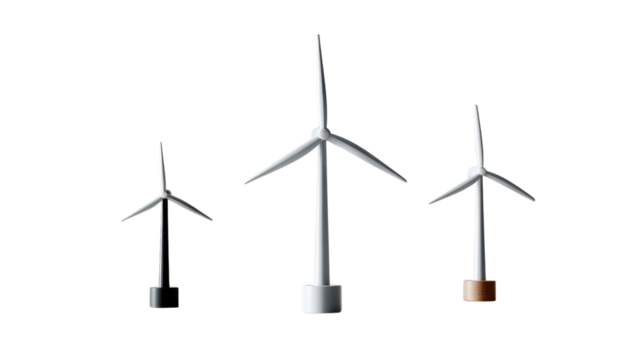 Wind Turbines: Three minimalist wind turbines, harnessing the power of the wind to generate clean energy, stand tall in a symbolic representation of sustainable power.