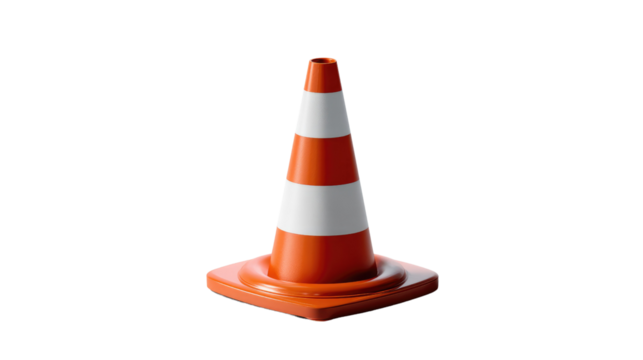 Orange Traffic Cone: A single, eye-catching orange and white traffic cone stands boldly, signaling a clear message of caution and guidance on the open road.