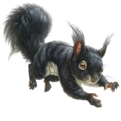 Obraz premium Dynamic black squirrel animal illustration playful environment close-up view nature concept