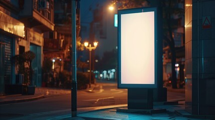 The close up picture of the vertical billboard with white blank background inside of it, vertical billboard is a type of outdoor advertising board in areas where horizontal space is limited. AIG51.