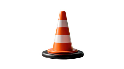 Safety Cone: Isolated view of a vibrant safety cone, essential for construction and traffic management, with its distinctive orange and white stripes.