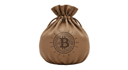 Isolated Bitcoin Bag with Strings Closure on White