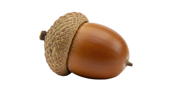 Isolated Close-Up of a Single Brown Acorn on White