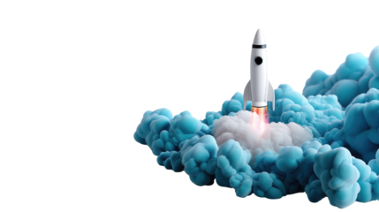 Rocket Launch: A dynamic rocket blasts off amidst a cloud of vapor, symbolizing innovation, progress, and the soaring ambitions of the modern world.