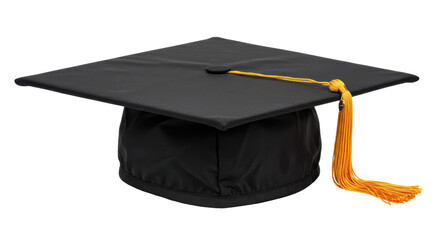 Isolated Graduation Cap with Gold Tassel for Academic Achievement