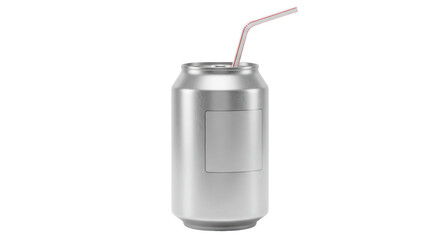 Isolated Silver Aluminum Soda Can with Red Straw