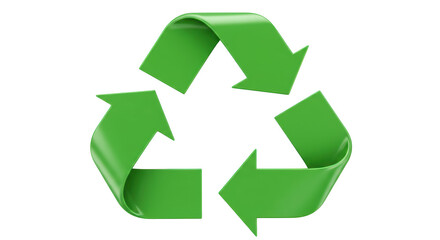 Isolated Green Recycle Symbol in Three Dimensional Design