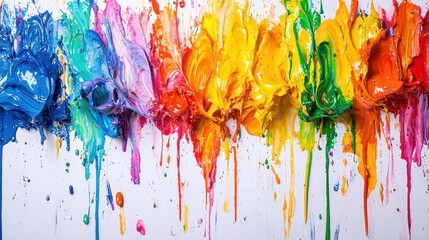 Artistic Impression, Colorful Abstract Paint Splatter on White Canvas