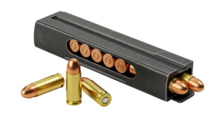 Isolated Firearm Clip with Brass Bullets Ammunition