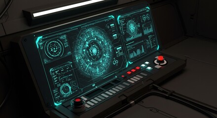 Fototapeta premium Futuristic Teal Digital Control Panel Interface