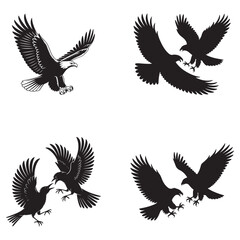 Fototapeta premium Dynamic Bird Vector Set with Flying, Perching, and Standing Poses in Bold Styles A stunning collection of birds in energetic poses, ideal for creating impactful wildlife and nature designs .Thank You.