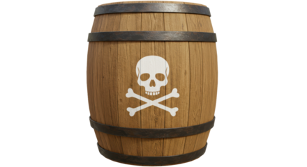 Isolated Wooden Barrel with Pirate Skull and Crossbones
