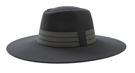 Isolated Wide Brimmed Black Fedora Hat