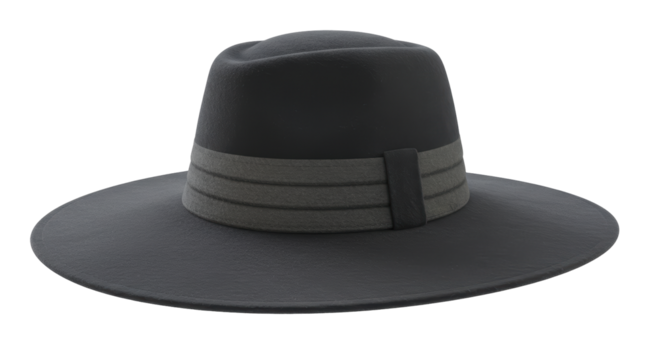 Isolated Wide Brimmed Black Fedora Hat